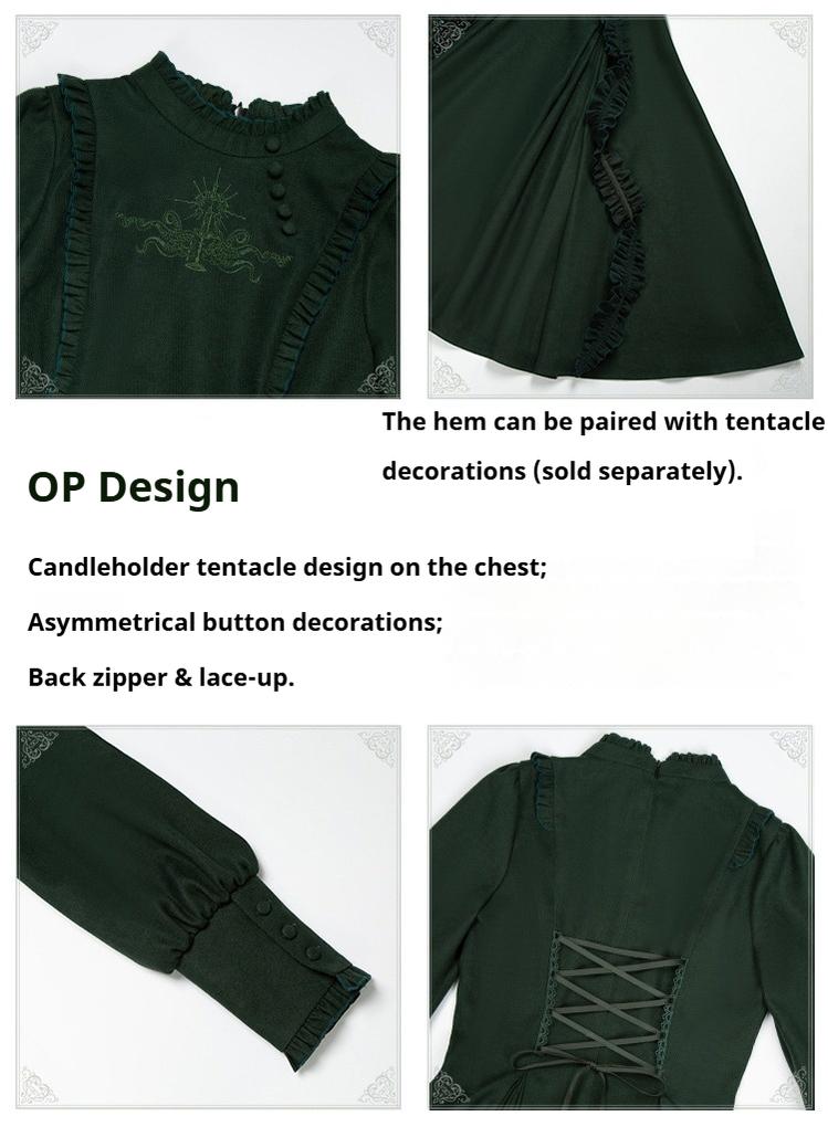 With PUJI - Abyss Clinic - Gothic Lolita Green Dress Set, Embroidery Accent