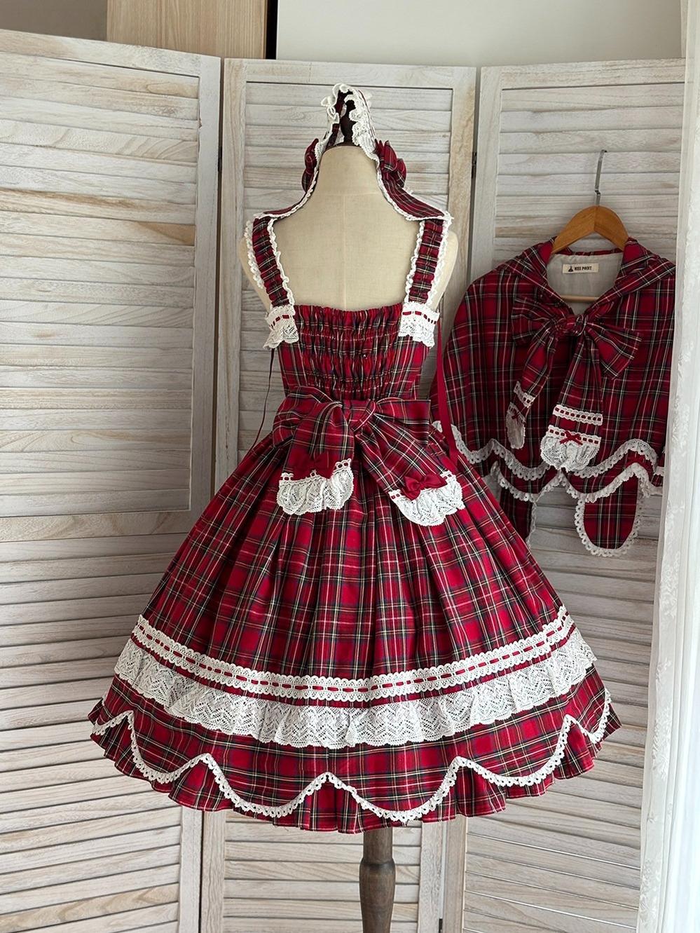 Miss Point - Plaid Petal Bunny - Old School Lolita Plaid JSK Dress, Side Pockets
