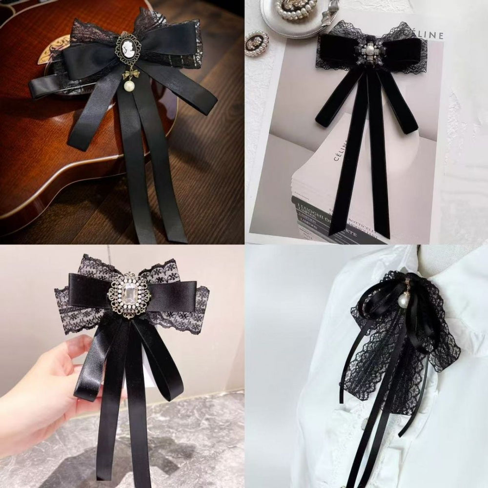 Handmade - Lace Ribbon Bow Collar - Brooch and Hair Clip