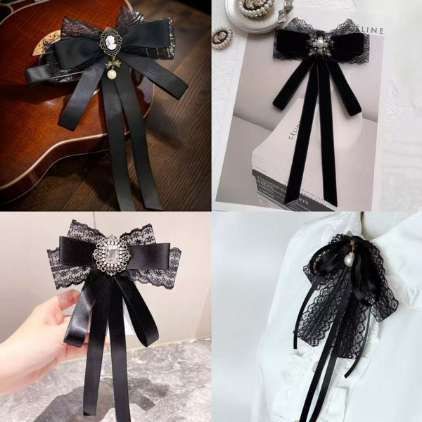 LolitaFetch - Lace Ribbon Bow Collar - Brooch and Hair Clip
