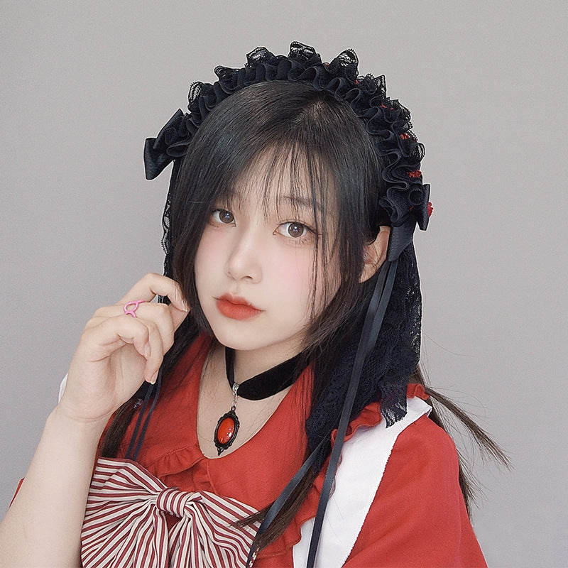 Handmade Dark Gothic Lolita Headwear - Comic Con Cosplay Bow Lace Hair Clips - Lolita Fetch