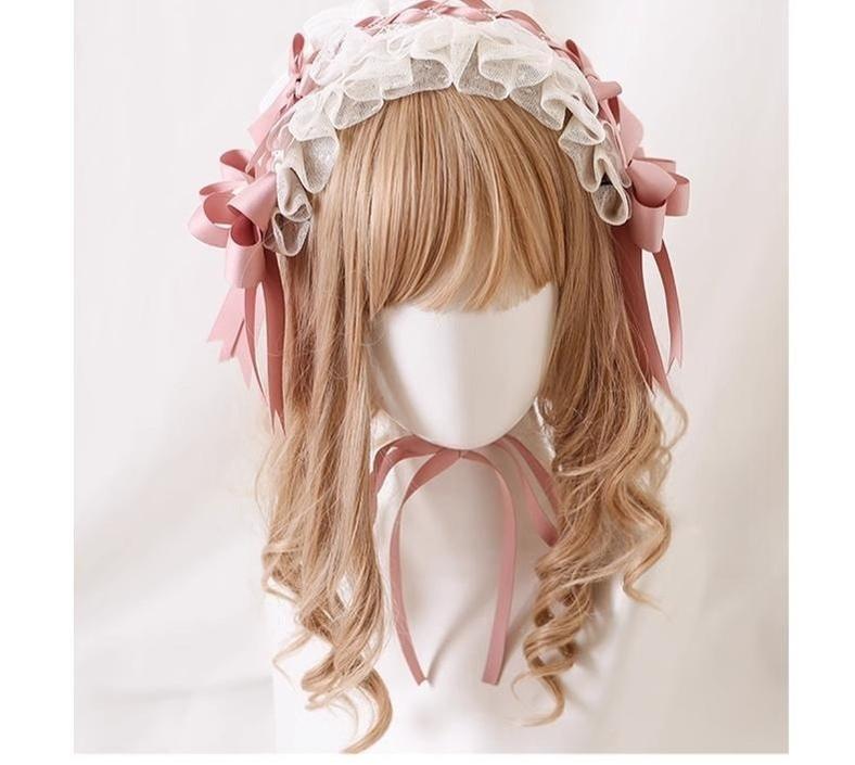 Xiaogui - Ivory & Pink Sweet Lolita Headdress - Bridal Lace Headwear Headwear