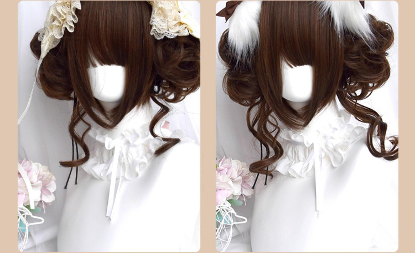 Sinwavy - Kawaii Lolita Brown Wig Cute Bun - Ponytail Doll-like Wig Wig