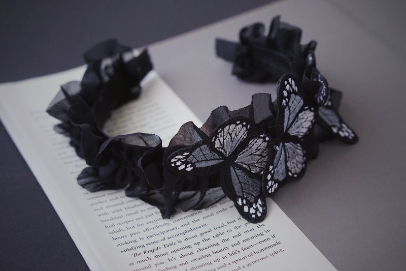 Handmade - Lace Butterfly Headband - Dark gothic Lolita lace