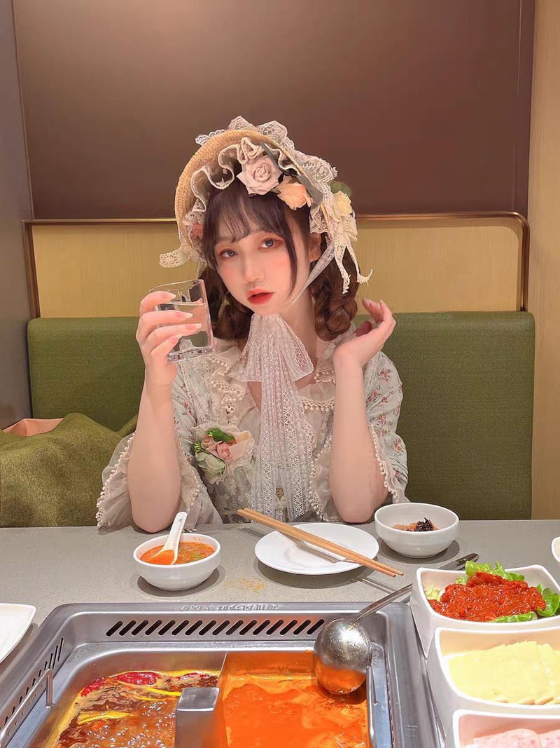 FanQ Floral Lace Straw Bonnet