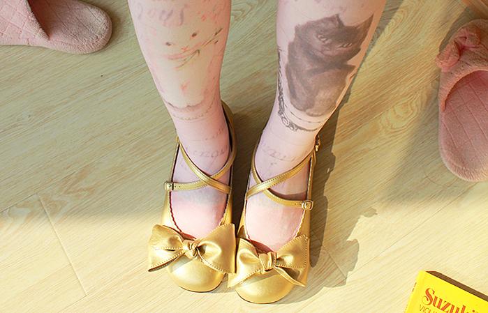 Sosic - Bow and Low Heel Cross Band Lolita - Leather Shoes Shoes