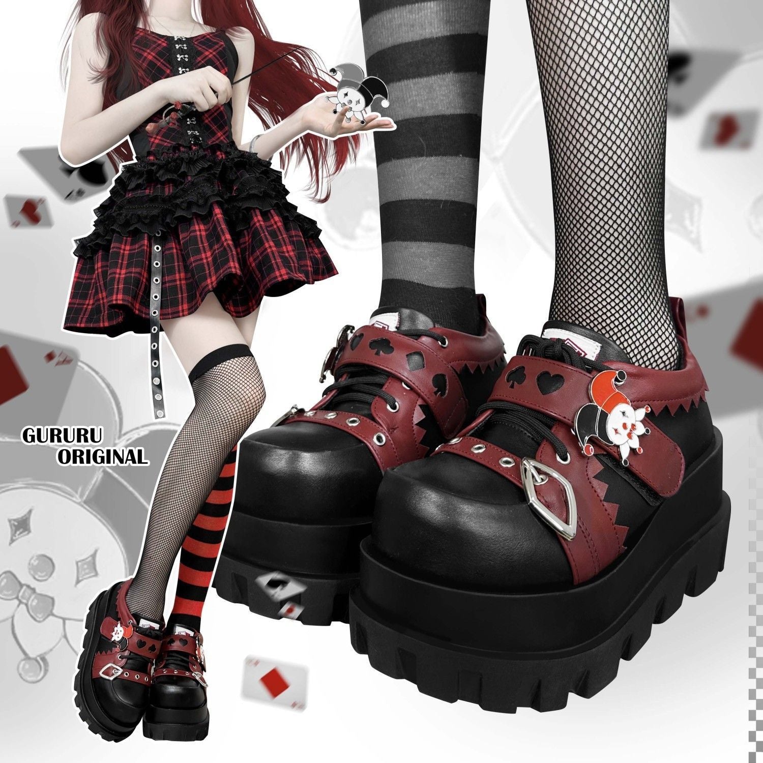 Grotesque Poker | GURURU Original Y2K Subculture Clown Poker Theme Punk Babe Soft-Sole Platform Shoes