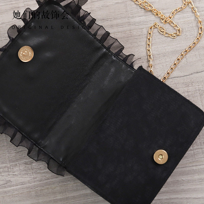 Black Lace Bag 2022 New Lolita Handmade Original Design Bow Lolita Crossbody Bag for Women - Lolita Fetch