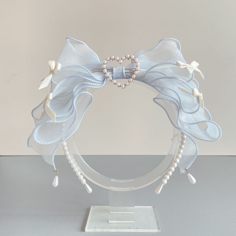 Original Handmade Ruiben Rabbit Full Color Pearl Kc Lolita Headband Organza Bow