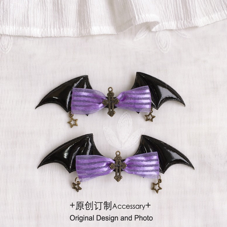 Halloween Witch Night Dark Gothic Lolita Accessories Bowknot Animal Ears KC Black Purple Arm Sleeves - Lolita Fetch