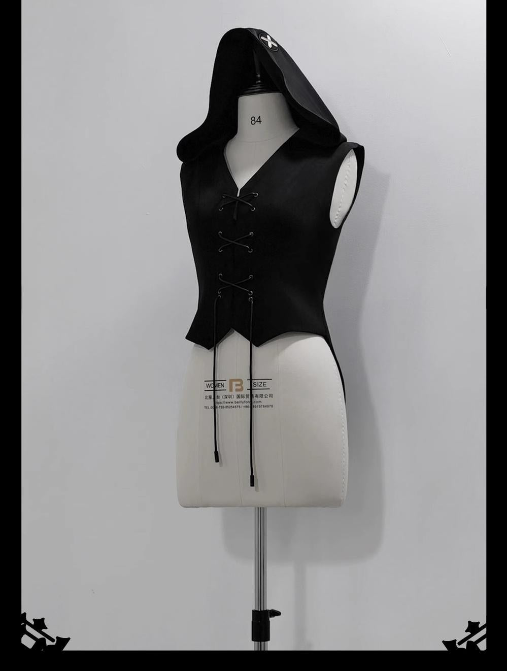 Rabbit Feather - Black Ouji Lolita Vest Shorts Suit Prince Cloak Set Vest Only XS
