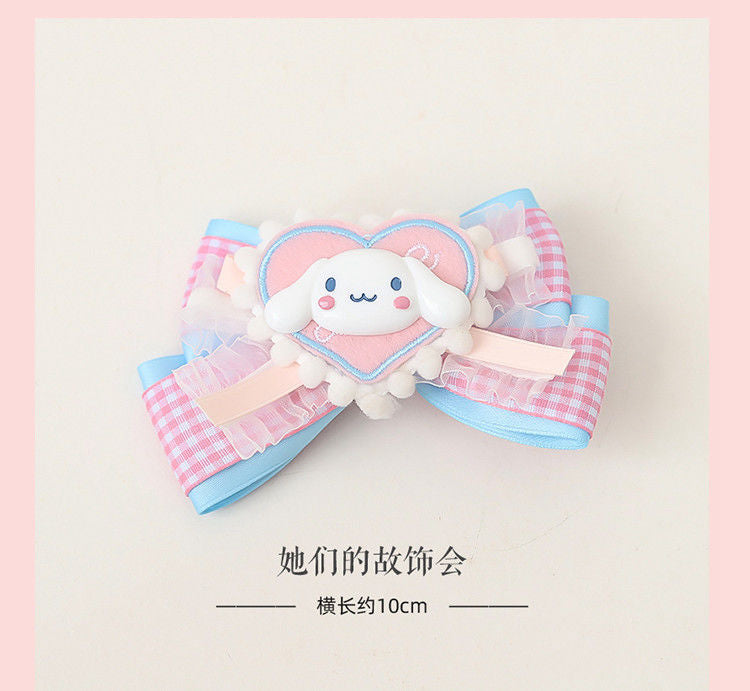 LOLITA Hair Accessories Sweet Bow Hair Clip Cinnamoroll Kuromi Pink Blue Soft Girl Lolita Hair Ornament