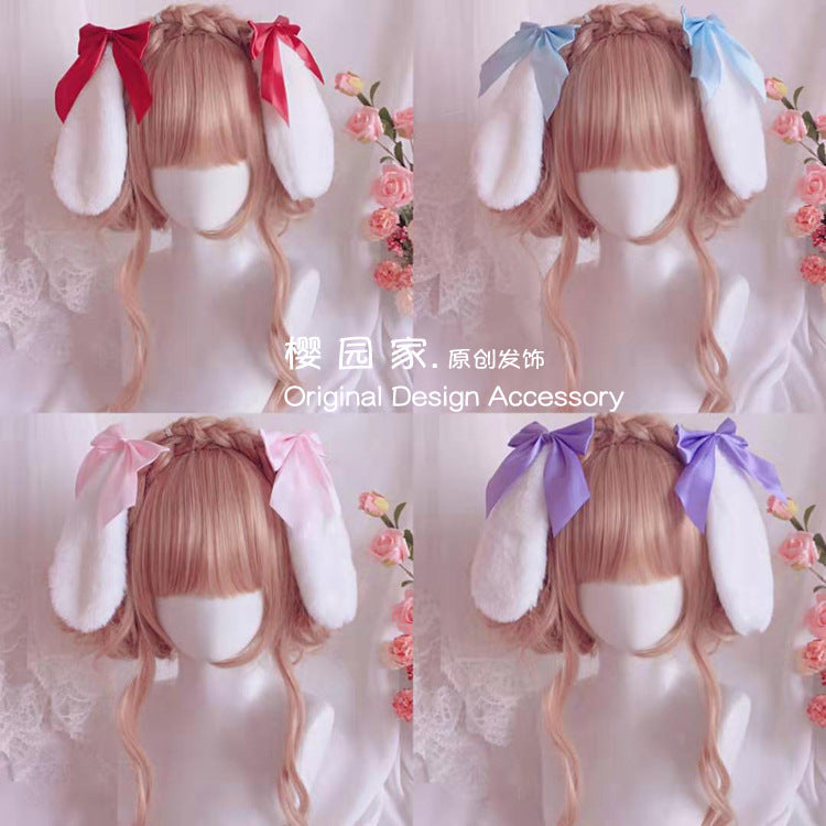 Handmade Lolita Bunny Ear Hair Accessories Lop Bunny Hair Clip Soft Girl Bowknot Plush Bunny Ear Lop Bunny Kc Headwear