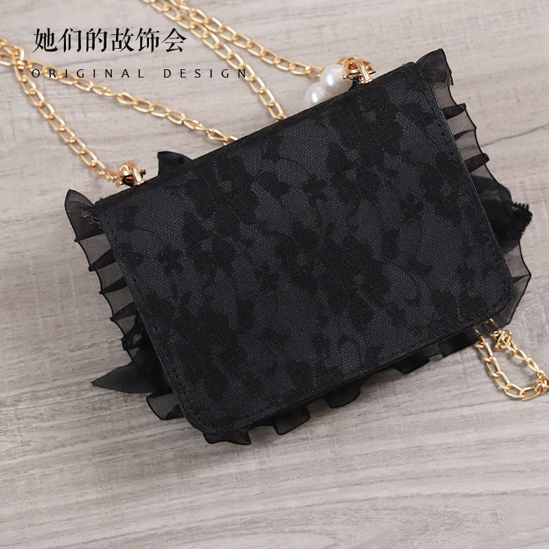 Black Lace Bag 2022 New Lolita Handmade Original Design Bow Lolita Crossbody Bag for Women - Lolita Fetch
