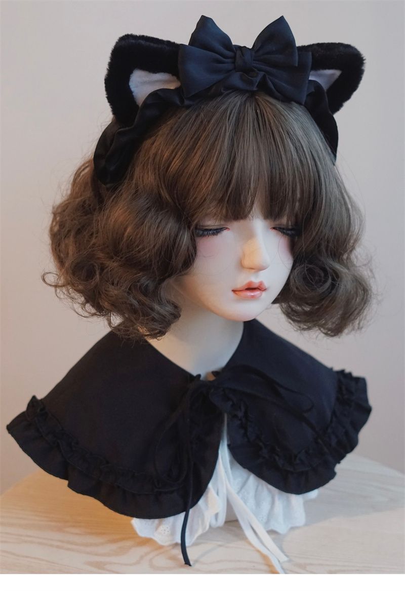Original Handmade Black and White Bow Cat Ear Headband Lolita Kc