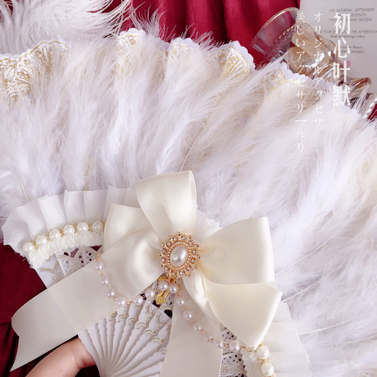 Vintage European Lolita Versatile Fairy White Feather Fan Tea Party Photo Prop Fan