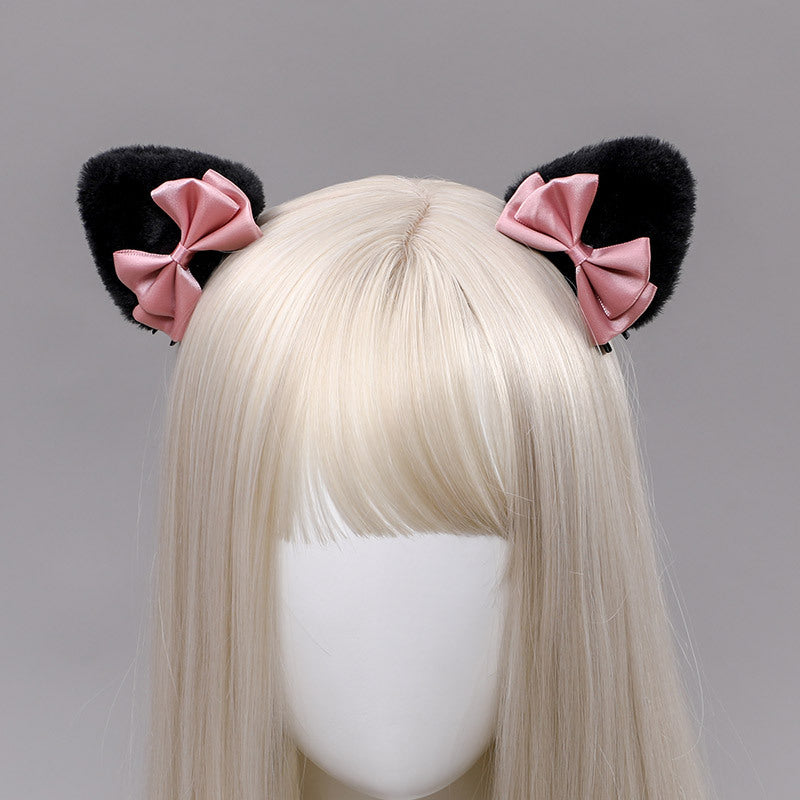 Lolita Hair Accessories Pair Clip Lolita Beast Ear Side Clip Hair Ornament Cat Ear Hair Clip Bow Bangs