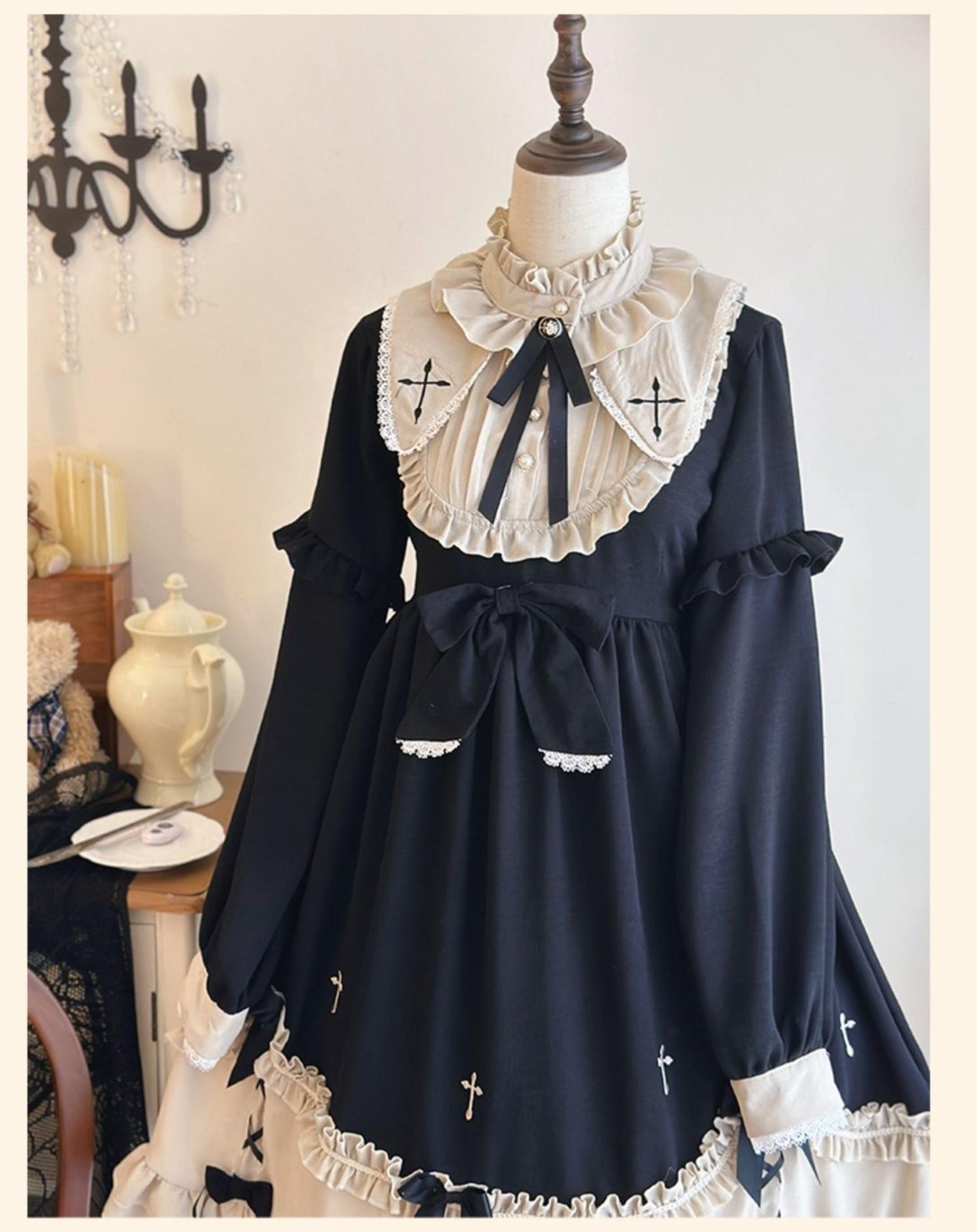 Niu Niu - Plus Size Gothic Lolita Winter OP - Dress, Cross Embroidery OP Dress