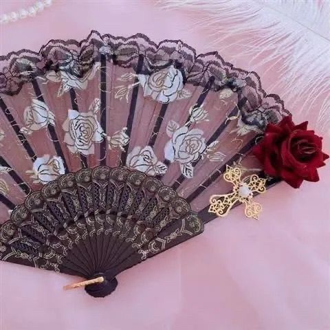 1st Anniversary - Rose Nocturne - Gothic Lace Folding Fan - product image 12