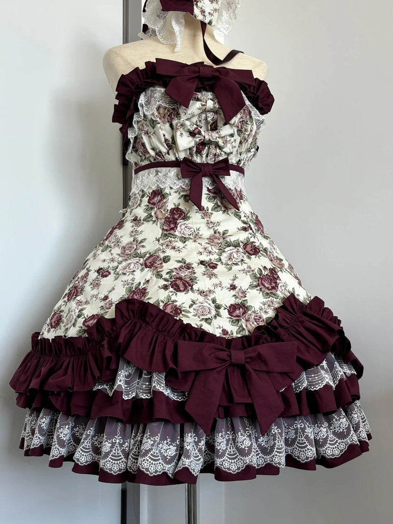 TaTaTa Lolita Burgundy Rose JSK Dress