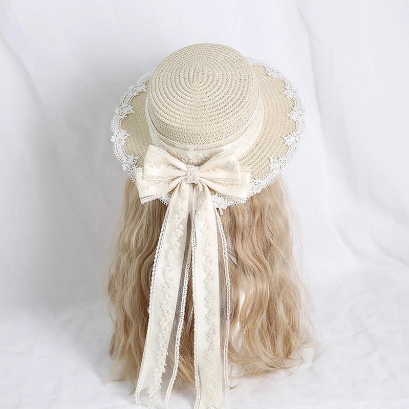 Country Lolita Handmade Lace Straw Hat M ( For Adult) Ivory