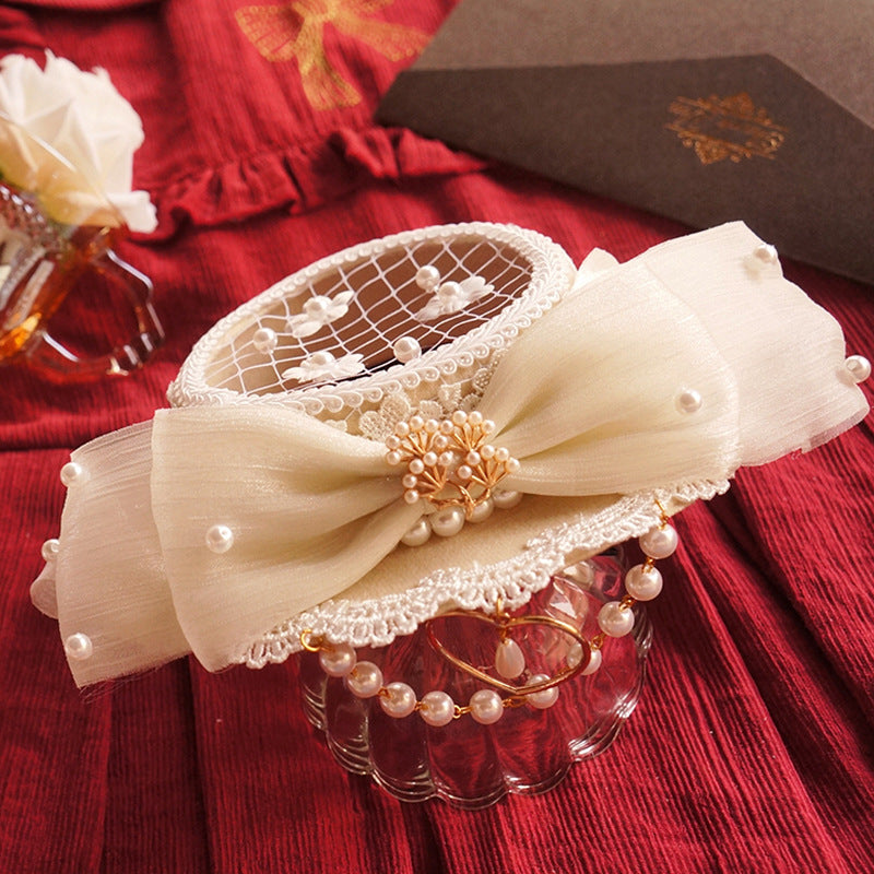 Christmas Girl Hair Accessories Mesh Flat Hat Tea Party Small Hat Hanfu Hair Accessories Han-Yang Eclectic Headwear Lolita