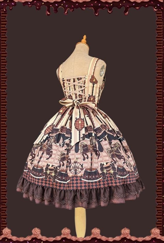 Infanta - Chocolate Carousel - Peter Pan Collar Old School Lolita JSK Dress, Carousel Print