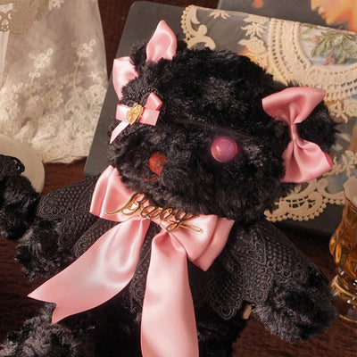Original Handmade Design Lolita Black Eye Mask Bear Bag - Single Shoulder Black Velvet Handbag