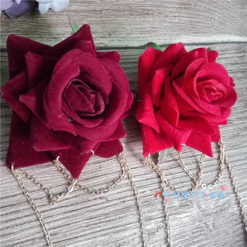 Lolita Rose Hair Clip Chain Bell Handmade DIY Handcraft Gay Hair Accessory Dark Gothic Cosplay Comic Exhibition Hair Accessor