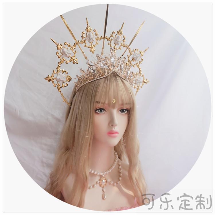 Original Handmade Lolita Virgin Mary Apollo Halo Pope Headpiece Lolita Exaggerated Fashion Show Photo Prop