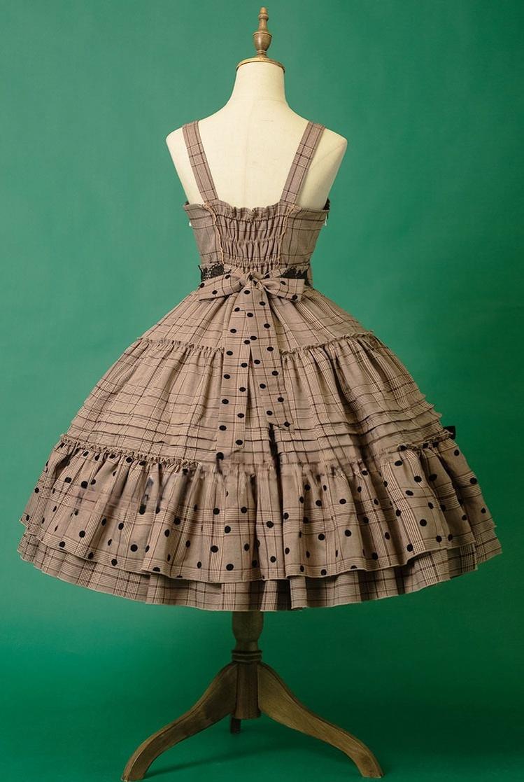 Dawn and Morning - Forest Diary - JSK Dress with mixed plaid and polka-dot print - product detail 12