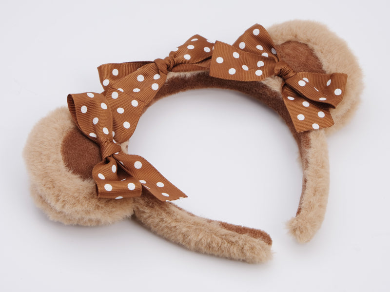Original Handmade Bear Ear Bowknot Plush Headband Lolita Brown Japanese Korean Style
