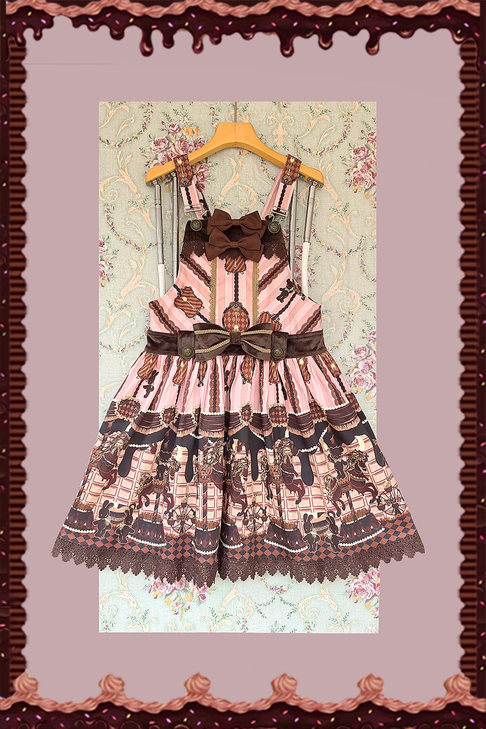 Chocolate Carousel - Kawaii Lolita Salopette Dress Set Pink Salopette S