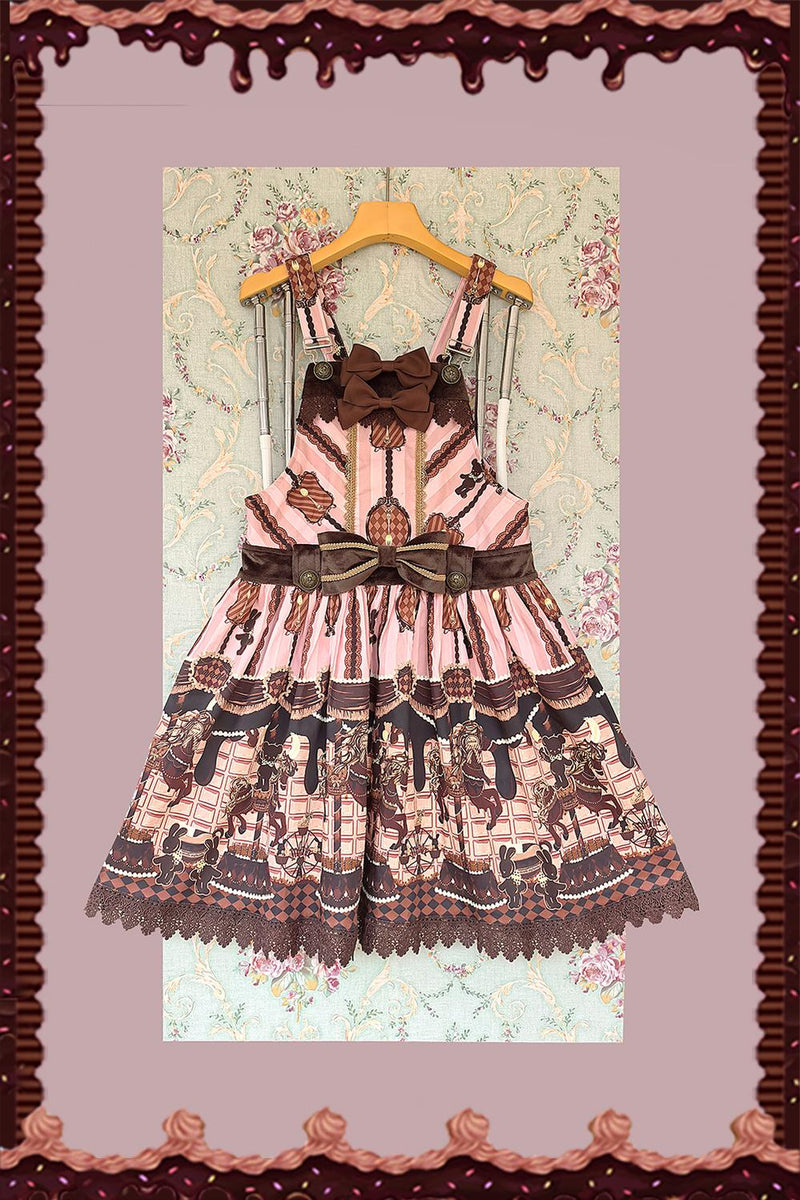 Chocolate Carousel - Kawaii Lolita Salopette Dress Set Pink Salopette S