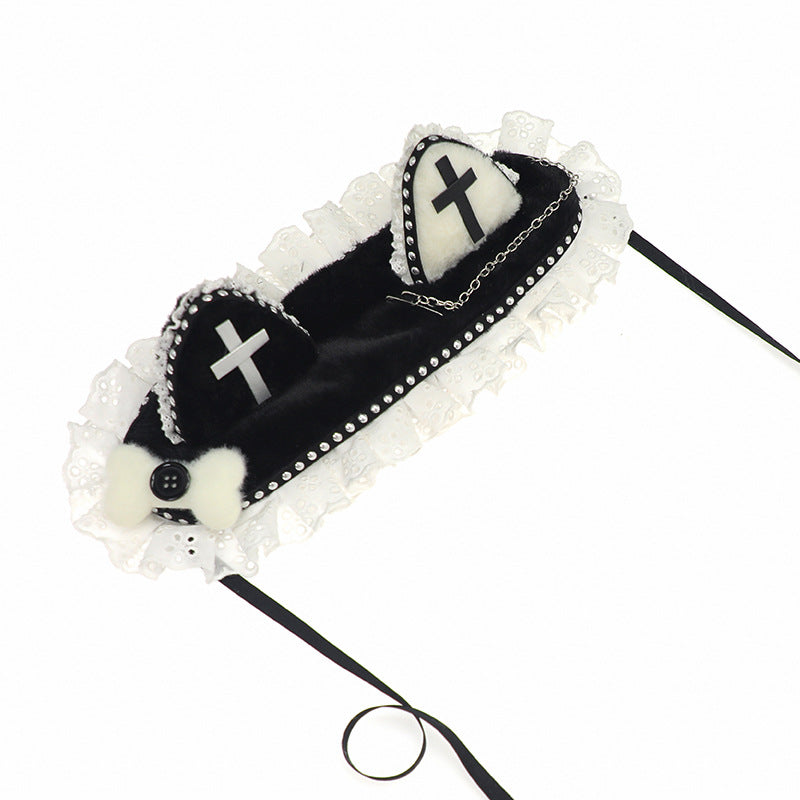 Dark Gothic Style Rivet Cat Ear Headband Metal Cross Cat Girl Hair Accessory Subculture Punk Cat Ear Headwear