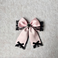 Handmade - Lace Tasseled Bow - Hair Clip or Brooch - 303 Pink & Black Hair Clip