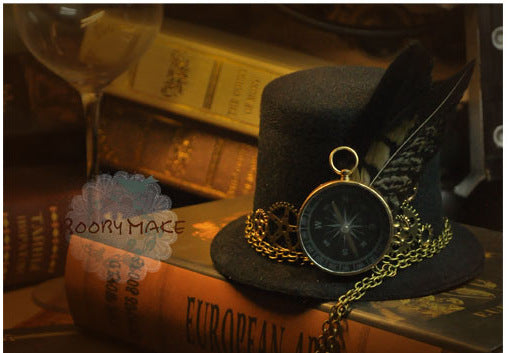Steampunk Hat Feather Top Hat Mechanical Gear Clock Hat Hairpin Vintage Lolita