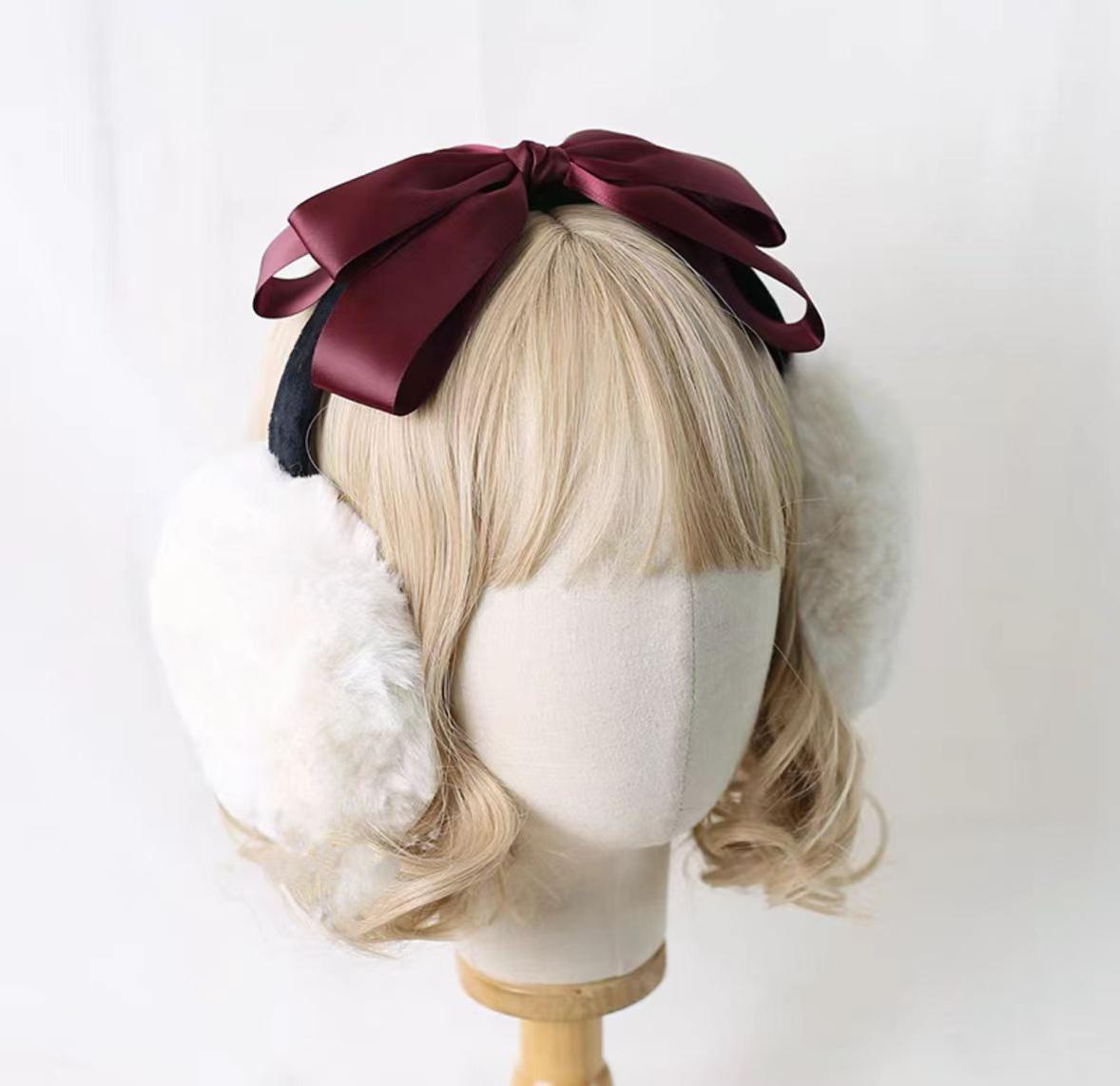 Xiaogui - Winter Lolita Earmuff Bow Plush - Earmuff Ear Protector Headwear