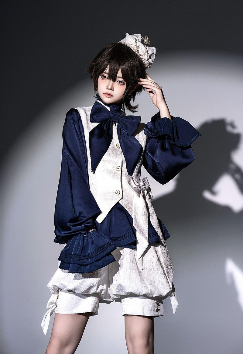 Princess Chronicles - Rabbit Hunter - Ouji Lolita Shirt Sapphire Blue Long Sleeve Blouse