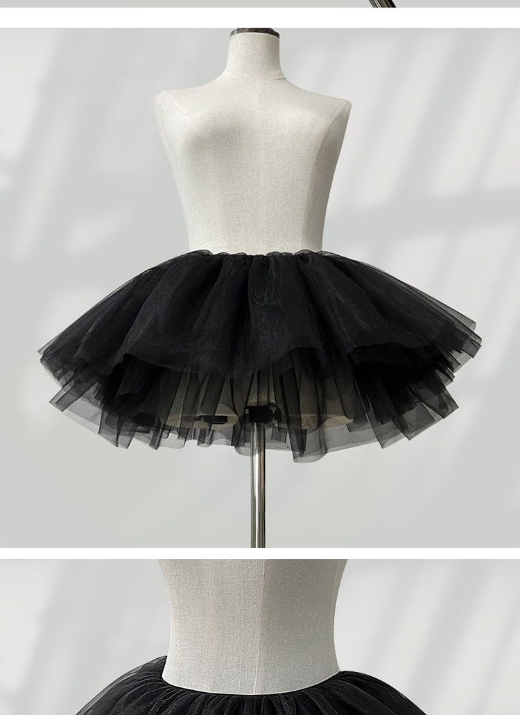 Short Lolita Petticoat – 6-Layer Irregular Soft Tulle Underskirt (Elastic Waist, 28cm)