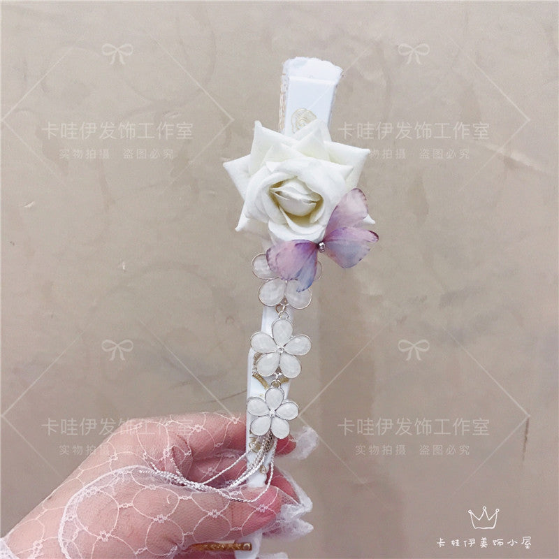 Lolita Fashion handmade bridal lace folding fan with gold stamping, European Gothic vintage style, detailed floral design.
