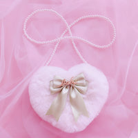 Independent Brand - Plush Heart Crossbody Bag - Double-Layer Bow - Green bow + white love bag