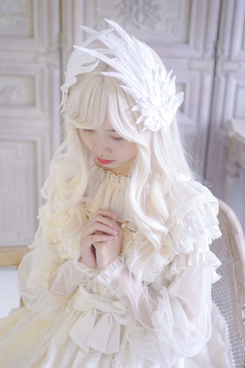 Original Design Angel Wings Lolita Feather Black and White Two-tone Embroidered Hair Clip Styling - Lolita Fetch