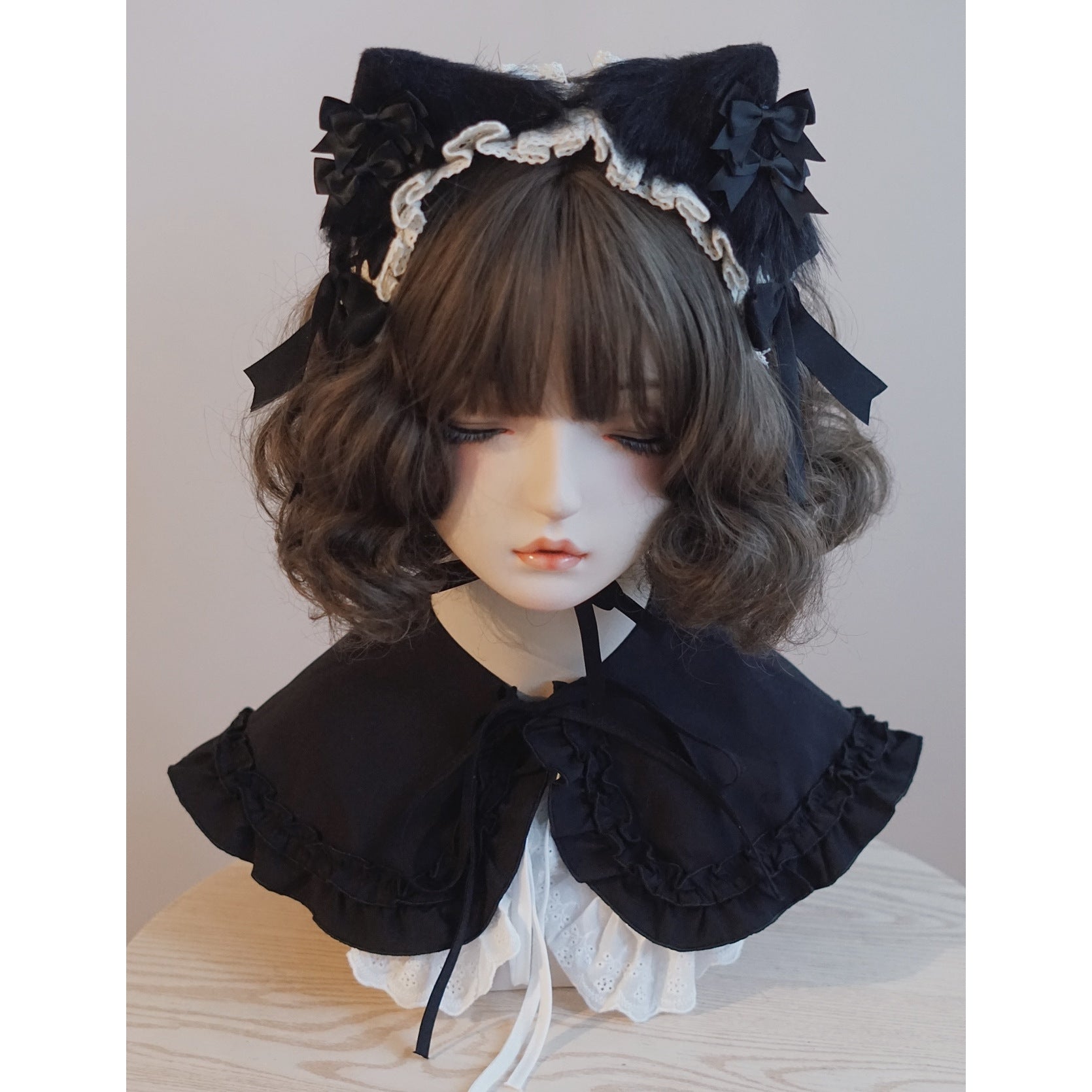 Original Handmade Black and White Bow Cat Ear Headband Lolita Kc