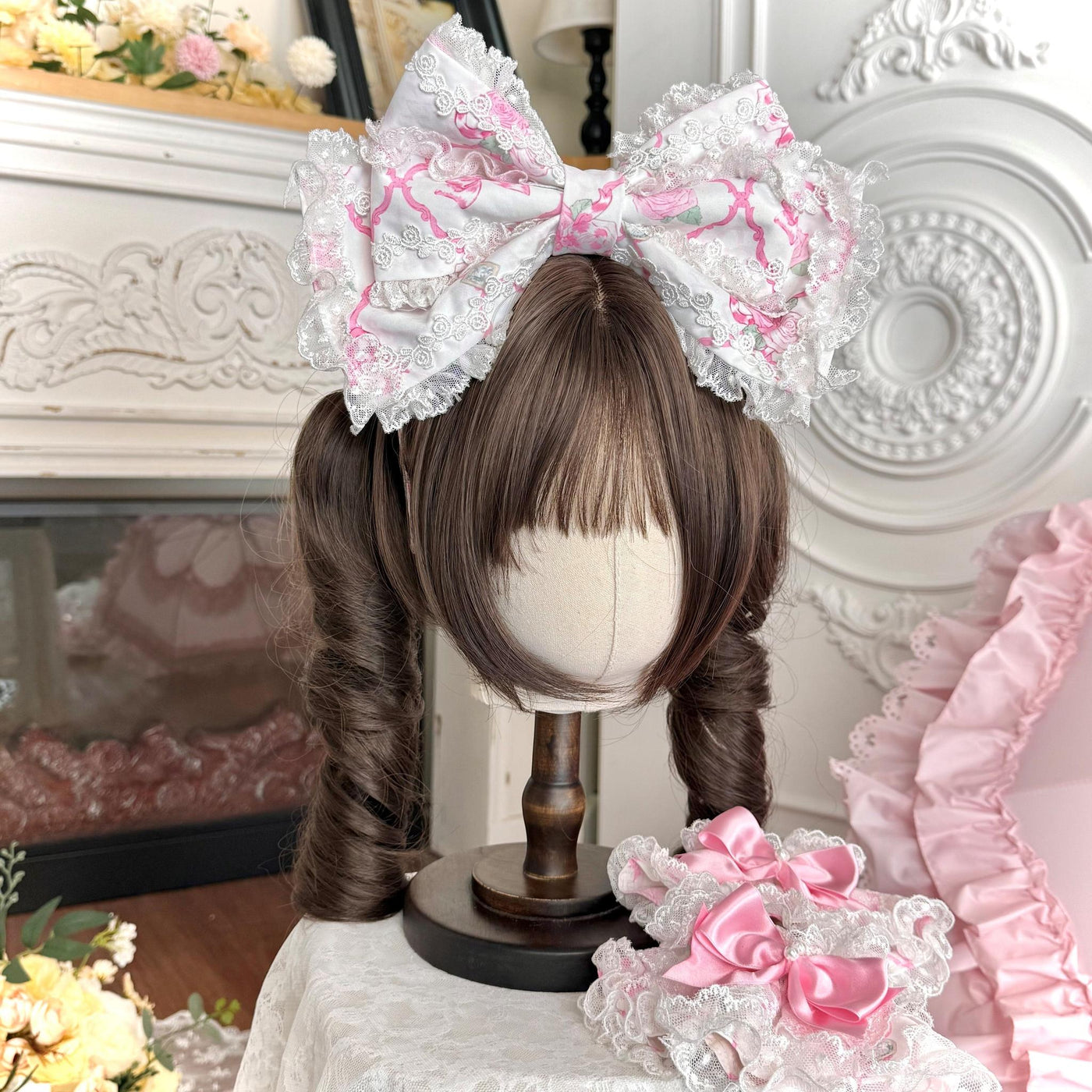 Summer 2026 - Old School Lolita Floral Printed JSK Dress with Ribbon Bows KC - White (one size / choose M) S