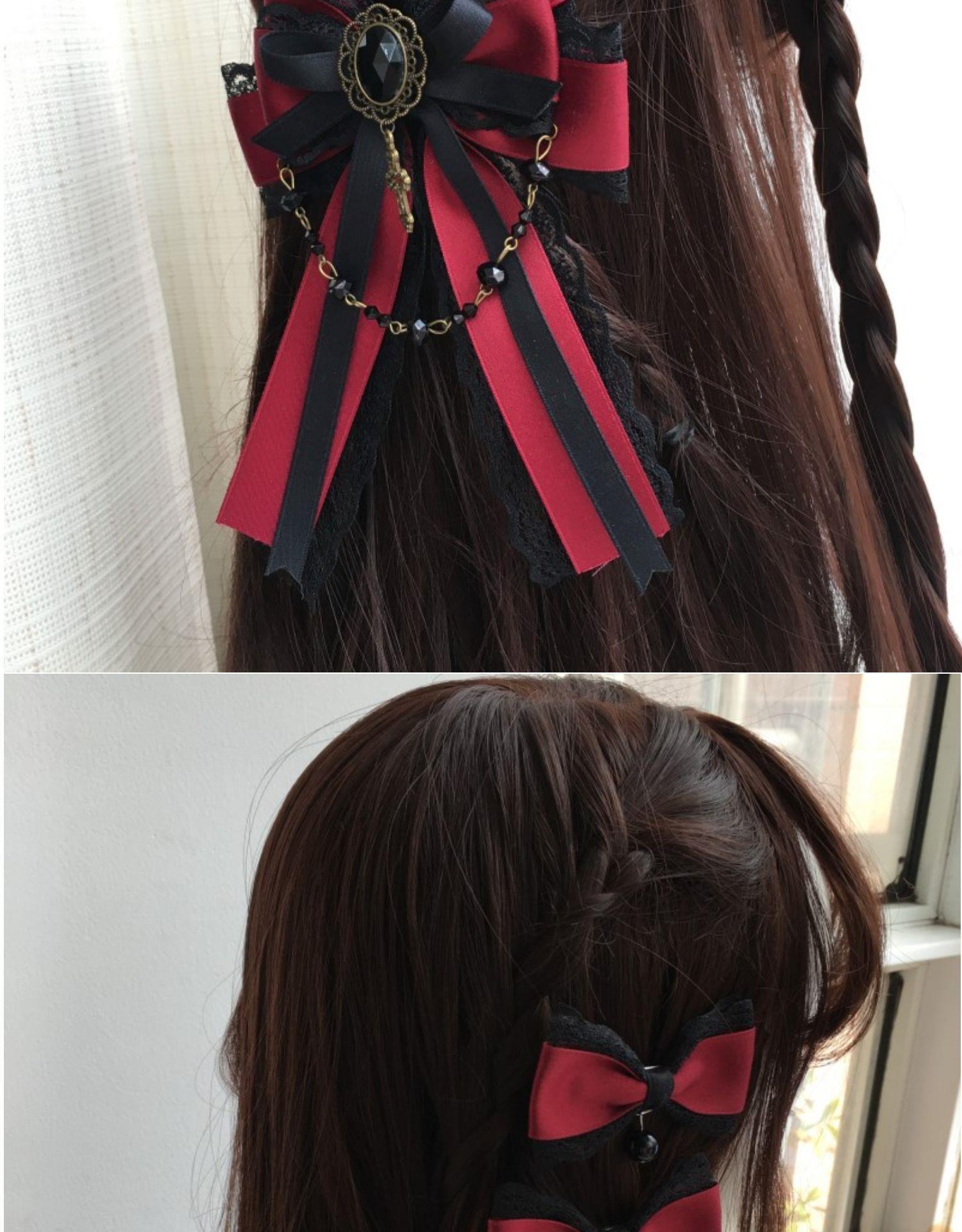 Castle Night Original Dark Wine Red Lolita Small Bow Hair Clip Lolita Hair Accessory Gothic Style KC