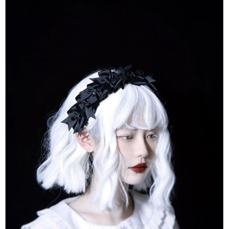 Handmade Dark Punk Lace Organza Headband Black Gothic Lolita Girl Hair
