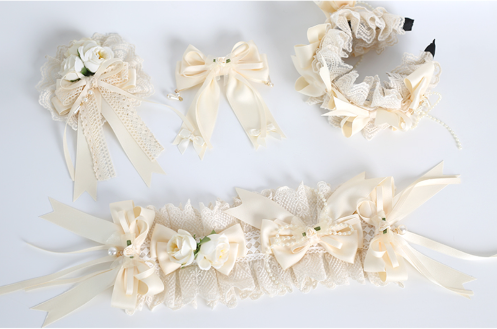 Xiaogui - Sweet Lolita Ivory Lace bow Hair - Accessories Headwear