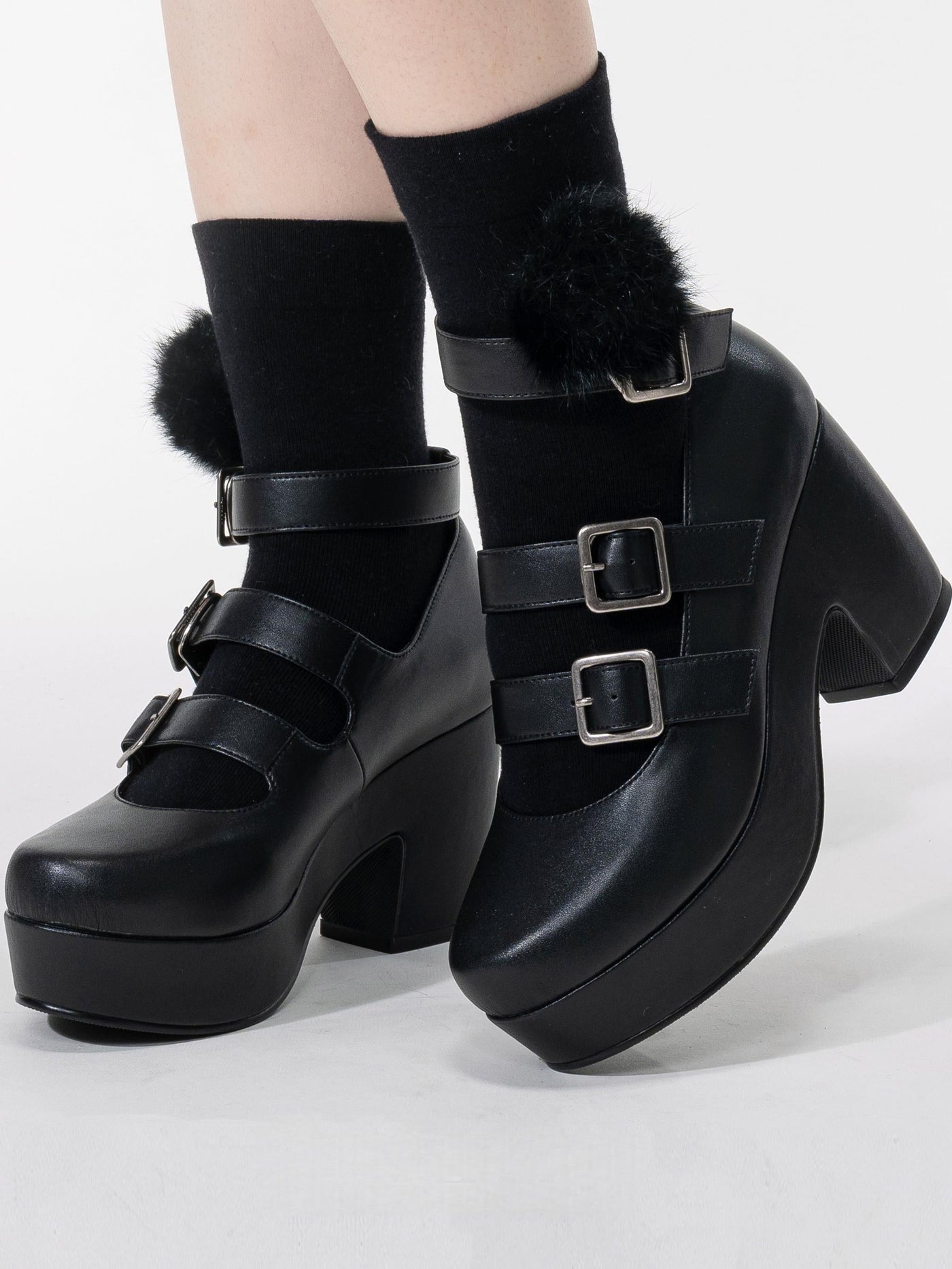Iris Corolla - Triple Buckle Mary Jane - Gothic Lolita heel shoes with detachable bows - product detail 2
