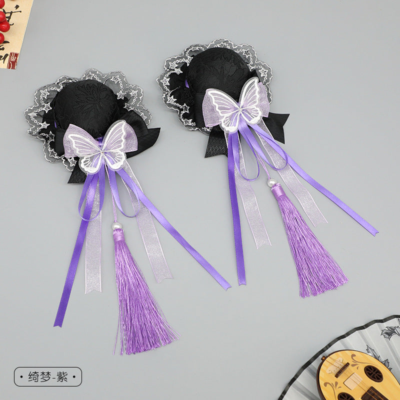 Handmade Lolita Chinese Style Bun Clip - Tassel Lace Bow Hair Ornament